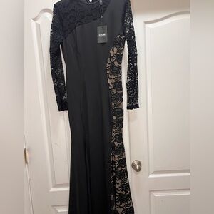 Trumpet Patchwork Black Round Neck Long Sleeve Maxi Bodycon Dress
